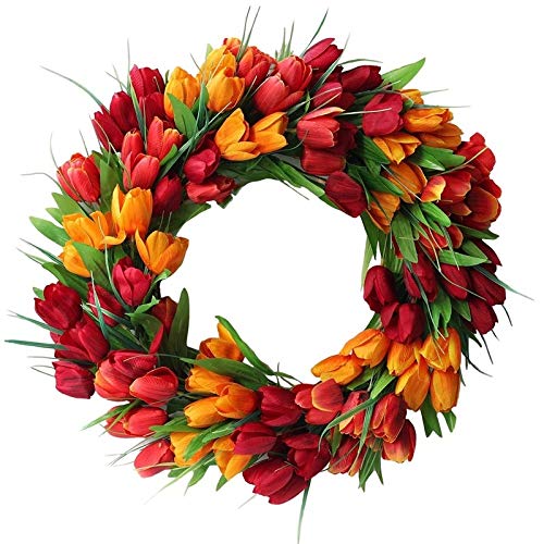 Door Wreath Artificial Tulip Flower Wreath Spring Summer Garland for Front Door Wall Window Wedding Party Home Decor (Color : A)