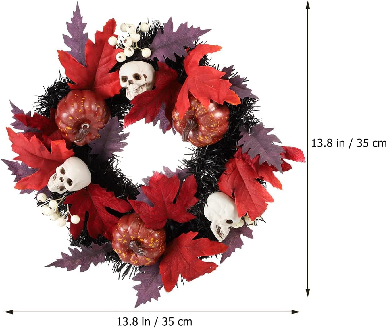 Halloween Pumpkins Maple Leaves Wreath Skull Berries Garland Decor for Halloween Thanksgiving Autumns Decoration