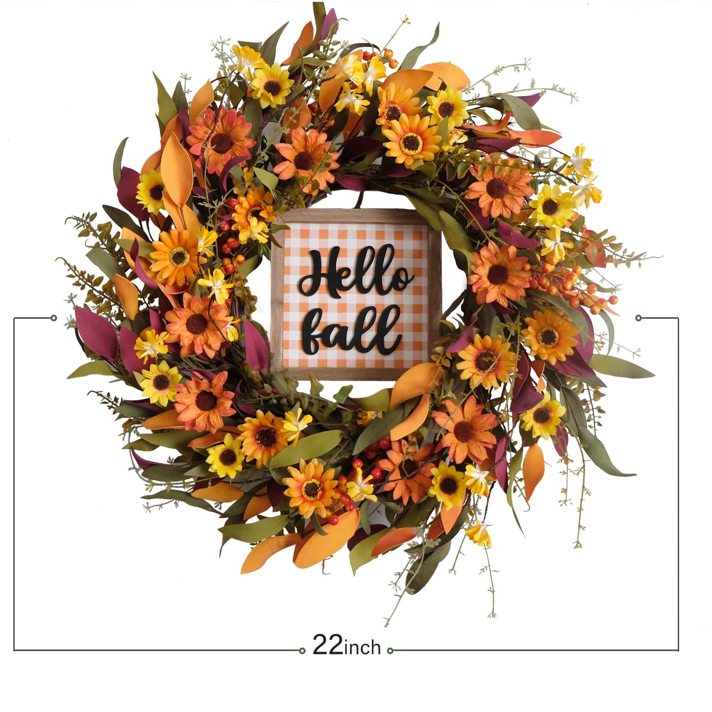 Bibelot Fall Wreath Artificial Berry Wreath Green Leaves for Front Door Autumn Wreaths Farmhouse Home Office Wedding Party Wall Decor … (Berry Wreath)