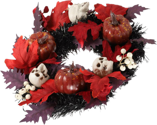 1pc Halloween Wreath Flowers Decoration Outdoor Window Wreaths Simulation Maple Leaf Wreath Halloween Door Wreath Black Decor Black Trim Decorations Rattan Circle Pumpkin