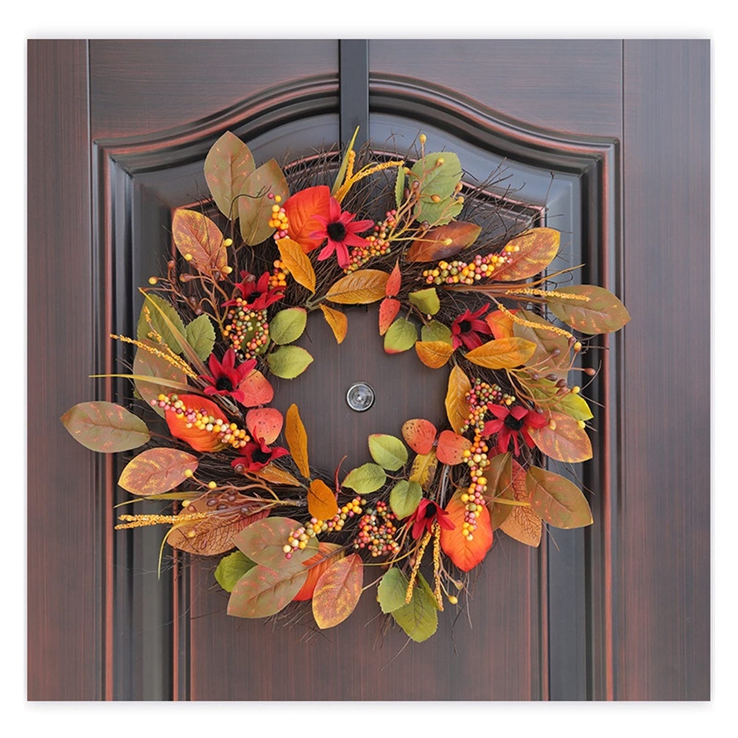 1pc Fall Berry Wreath, Sun Ring Door Hanging, Artificial Plants, Thanksgiving and Other Holiday Decorations, Indoor and Outdoor can be Used