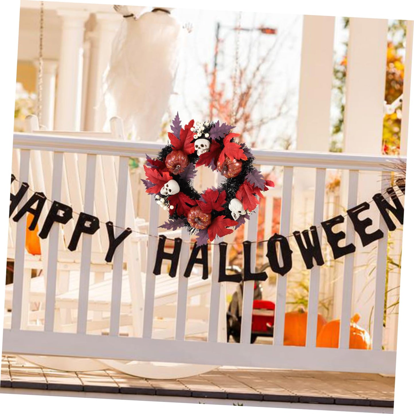 1pc Halloween Wreath Maple Leaf Wreath Decorative Outdoor Decor Halloween Garland Pendant Skull Pendant Pumpkin Wreath Pumpkin Door Wreath Rattan Door Wreath Black Rattan Circle