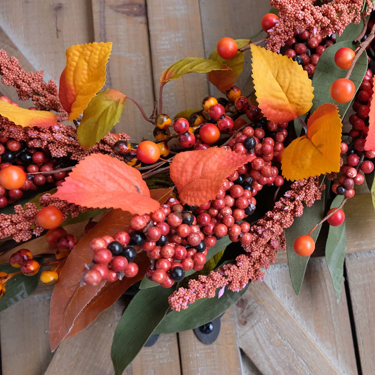 Bibelot Fall Wreath Artificial Berry Wreath Green Leaves for Front Door Autumn Wreaths Farmhouse Home Office Wedding Party Wall Decor … (Berry Wreath)