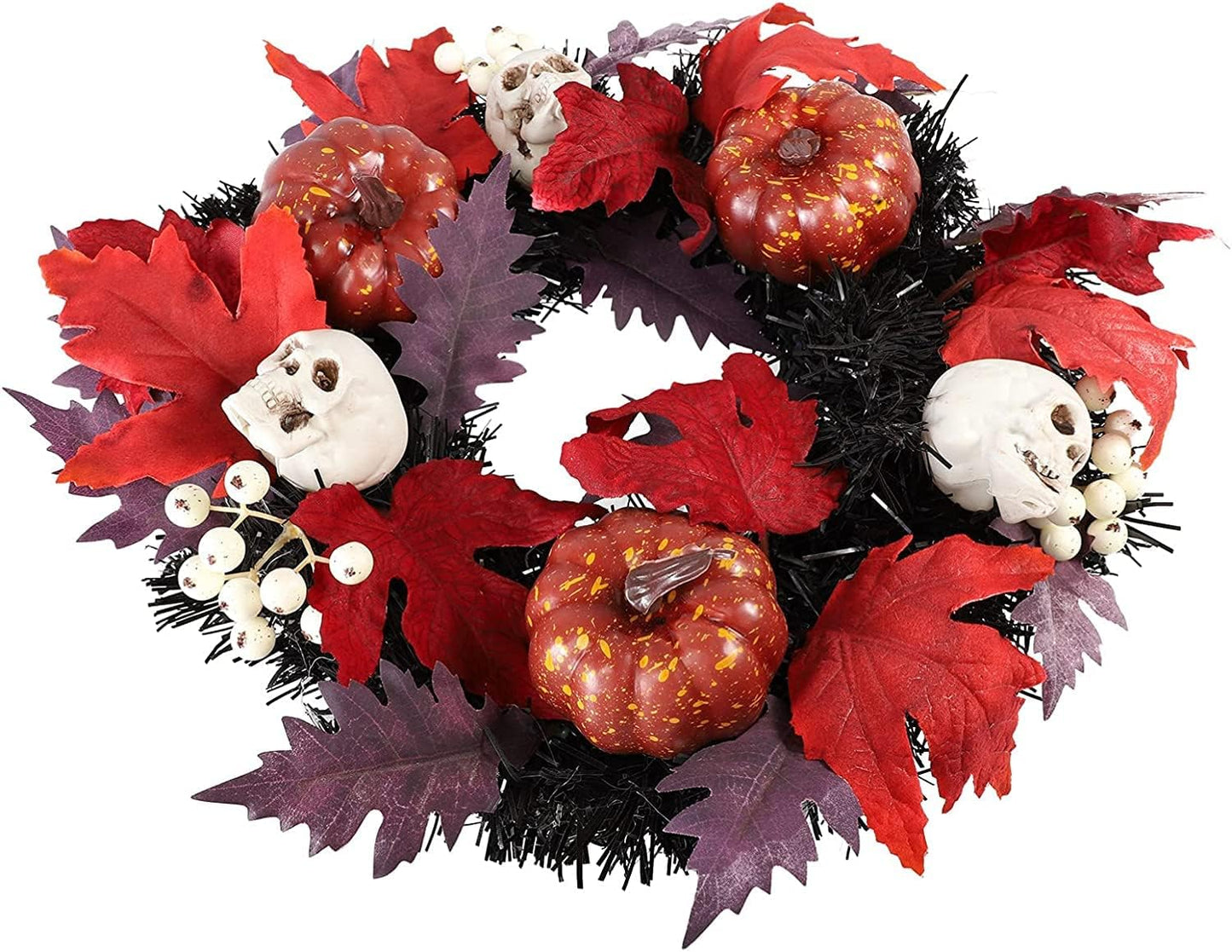 Halloween Pumpkins Maple Leaves Wreath Skull Berries Garland Decor for Halloween Thanksgiving Autumns Decoration