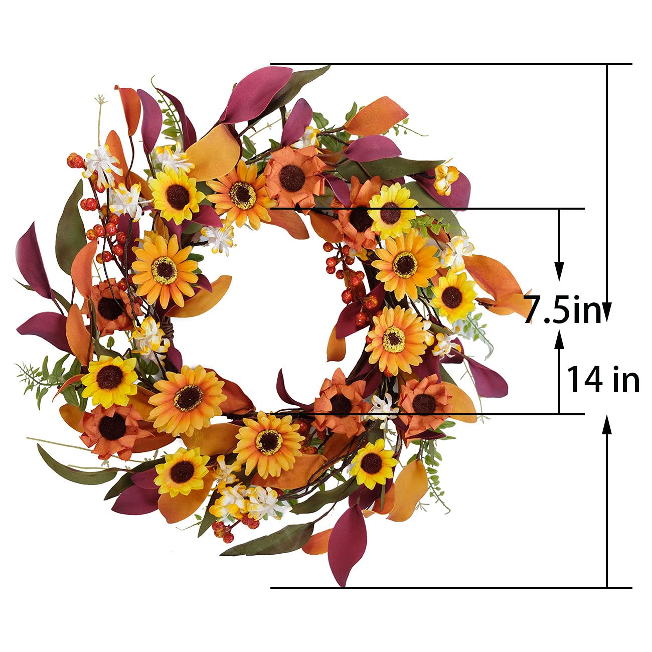 Bibelot Fall Wreath Artificial Berry Wreath Green Leaves for Front Door Autumn Wreaths Farmhouse Home Office Wedding Party Wall Decor … (Berry Wreath)