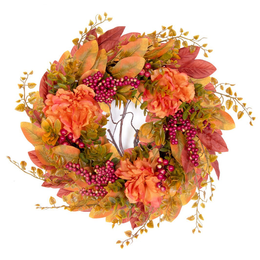 Rocinha Fall Wreaths Decorations Autumn Wreath Maples Leaf Pumpkin Pine Cone Berry Thanksgiving Harvest Outdoor Indoor Window Wall Front Door Outside Home (Peonies & Leaves Wreath)