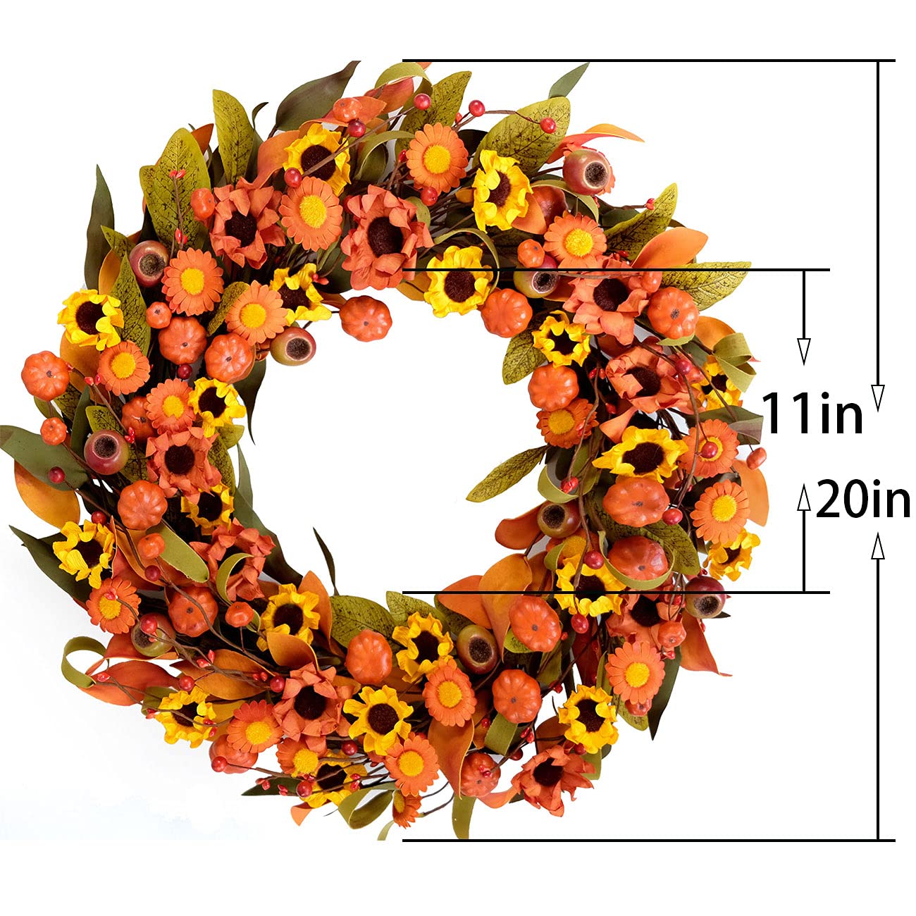 Bibelot Fall Wreath Artificial Berry Wreath Green Leaves for Front Door Autumn Wreaths Farmhouse Home Office Wedding Party Wall Decor … (Berry Wreath)