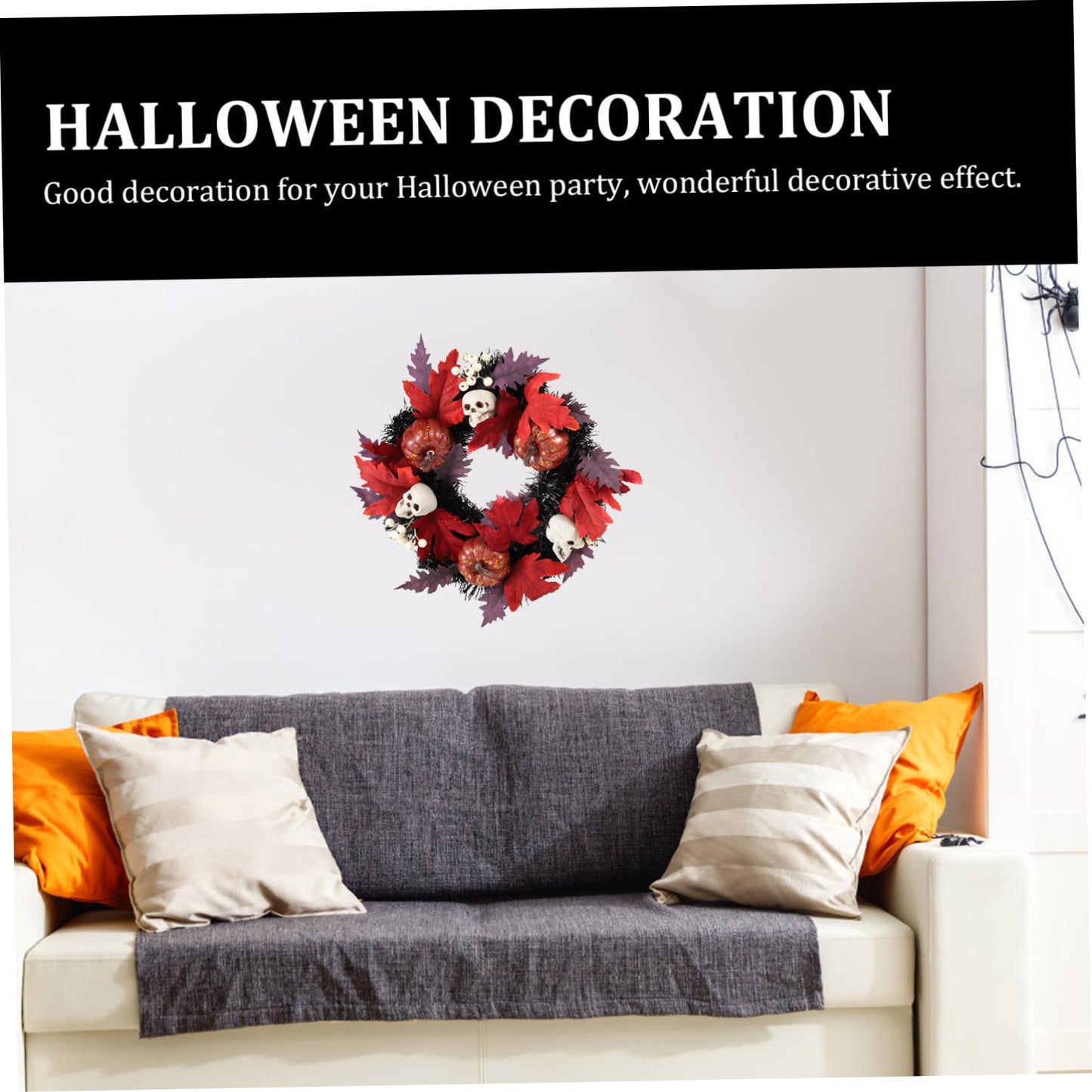 1pc Halloween Wreath Maple Leaf Wreath Decorative Outdoor Decor Halloween Garland Pendant Skull Pendant Pumpkin Wreath Pumpkin Door Wreath Rattan Door Wreath Black Rattan Circle