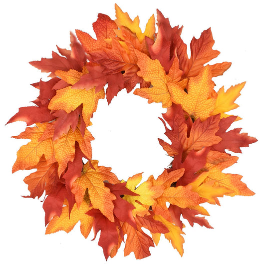 Artificial Christmas Garland Fall Maple Leaf Door Wreath, Autumn Artificial Wreath Harvest Wreath Maple Leaves for Door Window Wedding Party Holiday Decor Front Door Wreath, Yellow