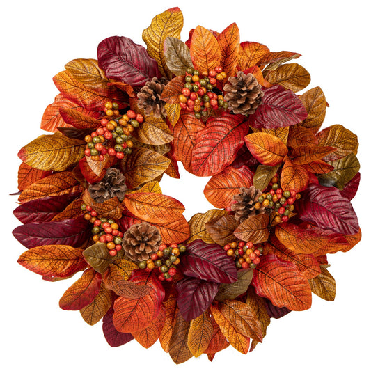 Briful Fall Wreaths for Front Door, 20inch Autumn Magnolia Leaves Wreath with Fruit Harvest Hanging Wreath for Outdoor Porch Home Kitchen Mantel Room Halloween Thanksgiving Decor