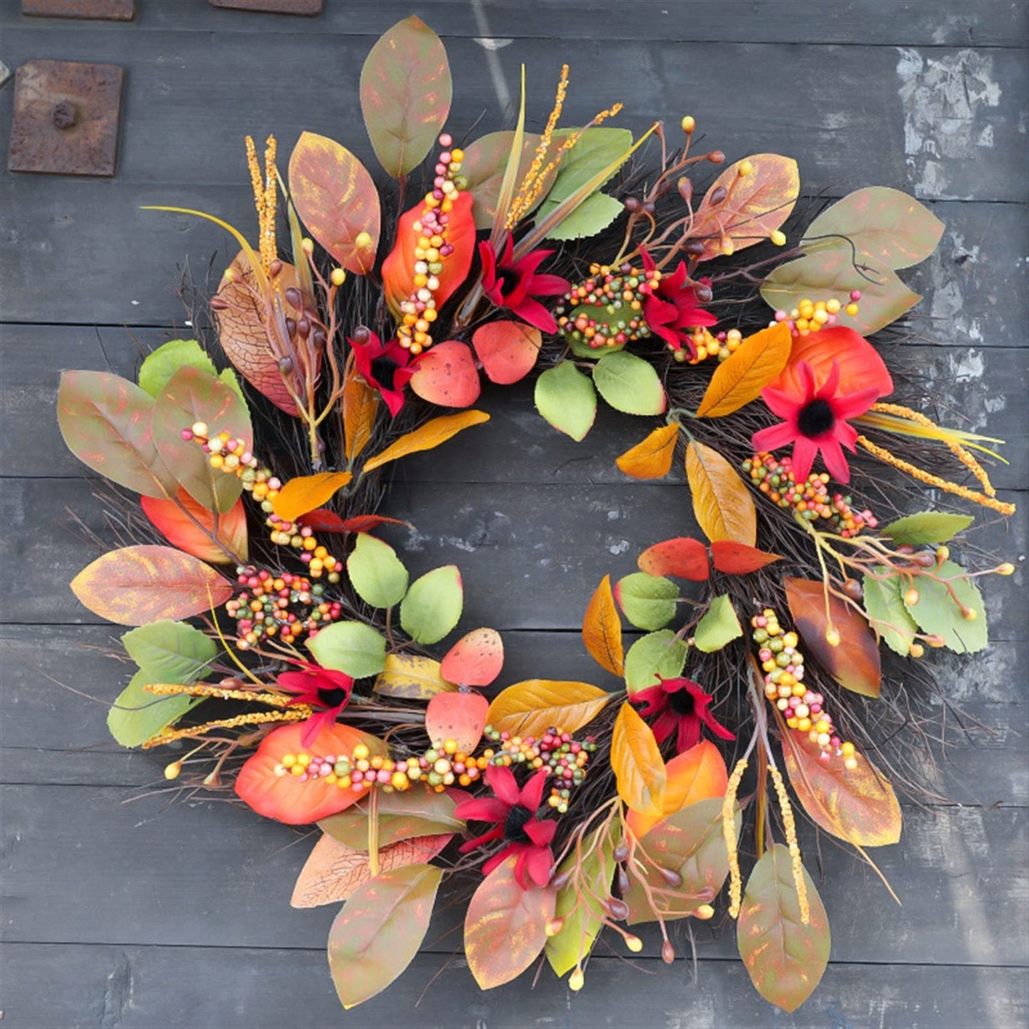 1pc Fall Berry Wreath, Sun Ring Door Hanging, Artificial Plants, Thanksgiving and Other Holiday Decorations, Indoor and Outdoor can be Used