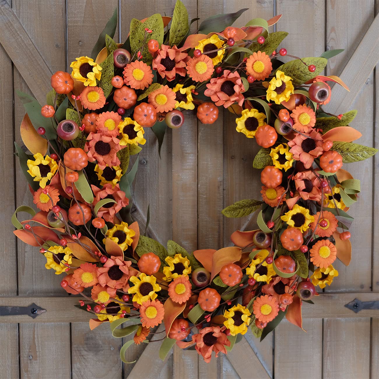 Bibelot Fall Wreath Artificial Berry Wreath Green Leaves for Front Door Autumn Wreaths Farmhouse Home Office Wedding Party Wall Decor … (Berry Wreath)