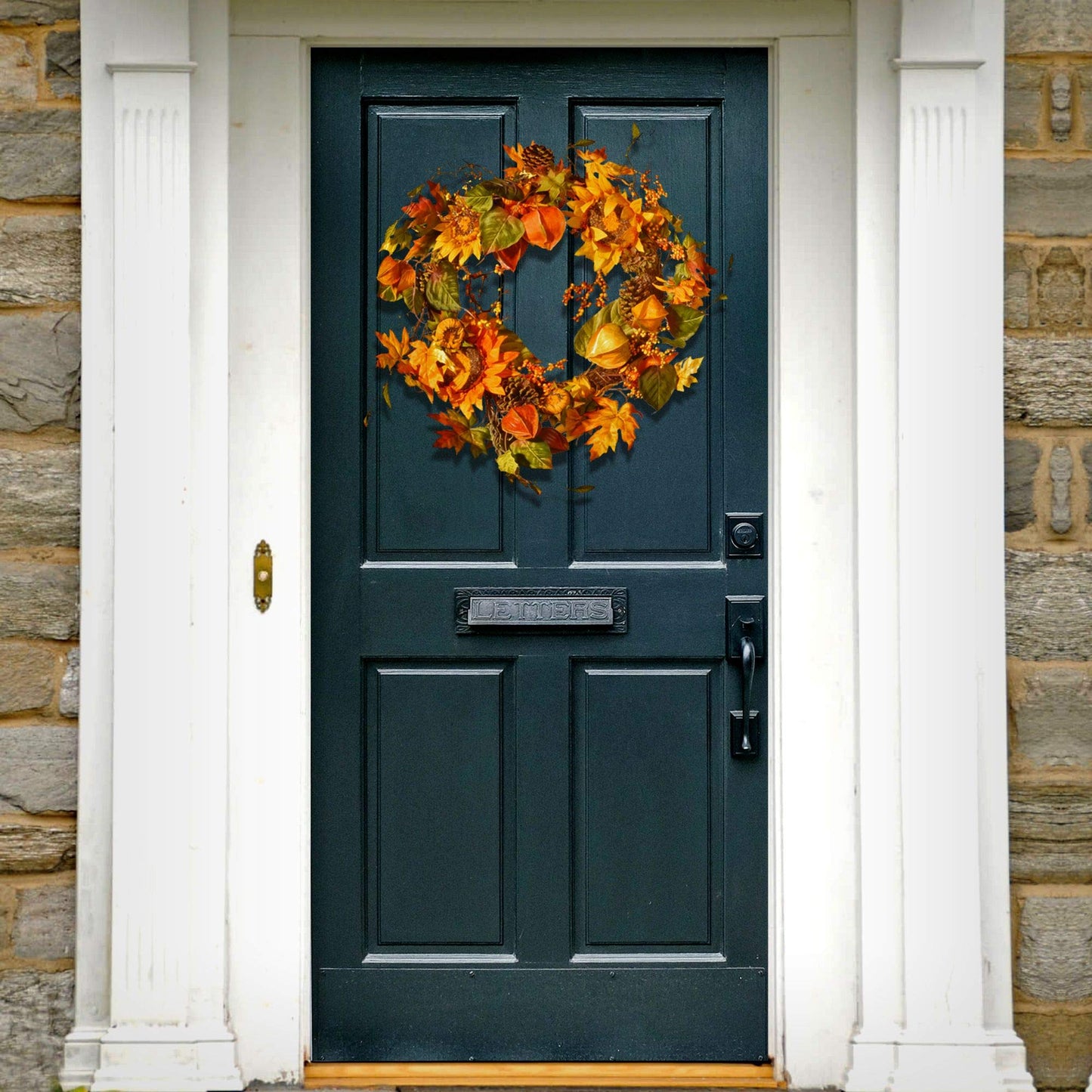 National Tree Company Artificial Autumn Wreath, Decorated with Sunflowers, Pinecones, Berry Clusters, Maple Leaves, Autumn Collection, 25 in