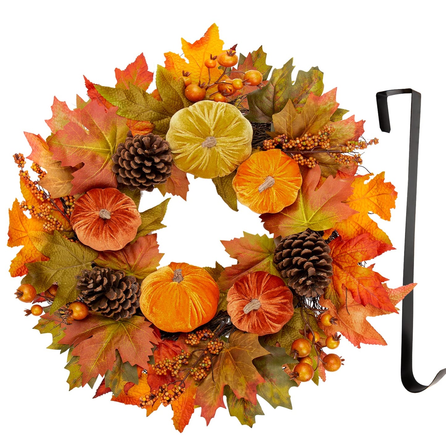 Briful Fall Wreaths for Front Door, 20inch Autumn Magnolia Leaves Wreath with Fruit Harvest Hanging Wreath for Outdoor Porch Home Kitchen Mantel Room Halloween Thanksgiving Decor