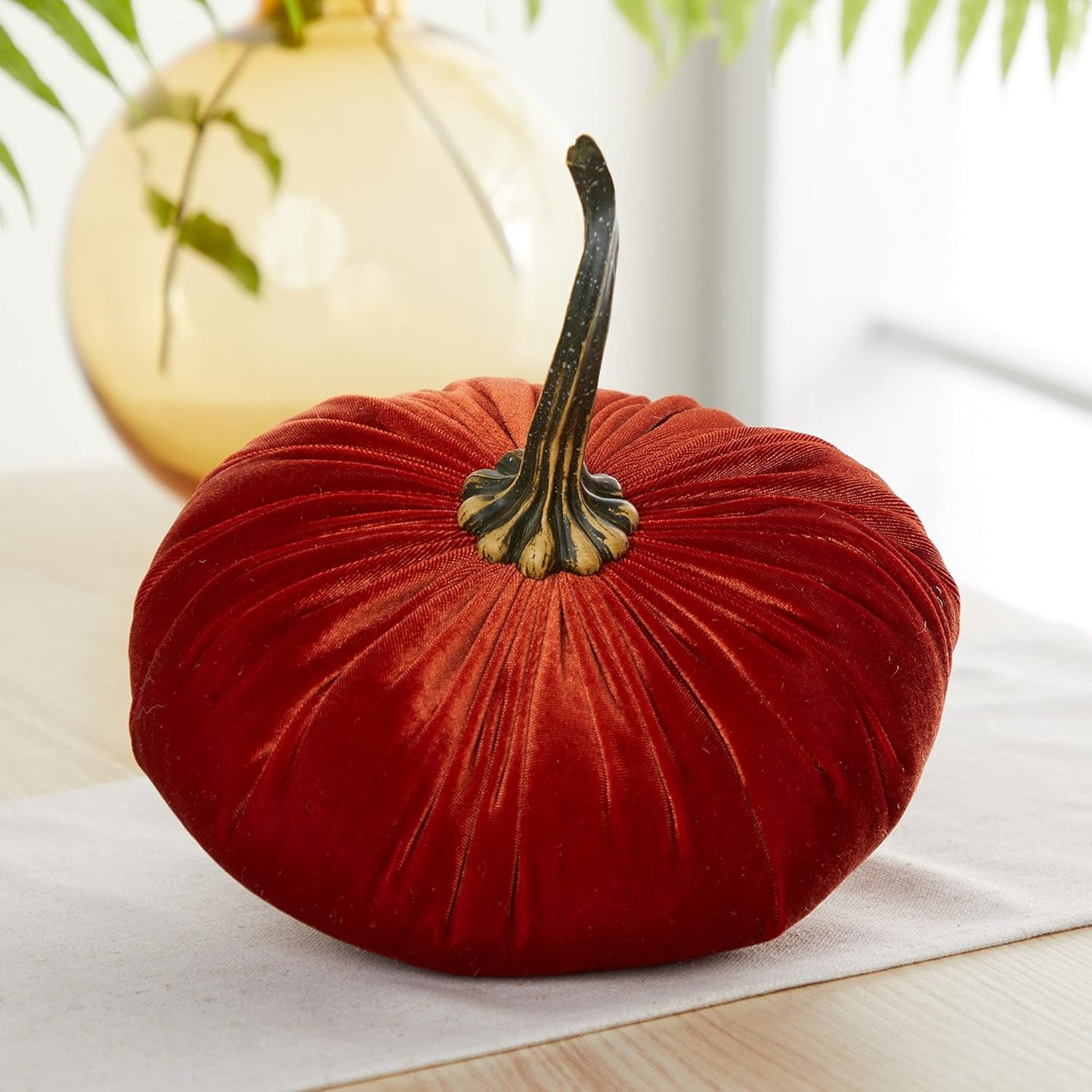 Set of 3 Velvet 9 Inch Pumpkins, Holiday Mantle Decor, Fall Halloween Thanksgiving Centerpiece, Rustic Fall Wedding Centerpiece (Rust, Gold, Olive)