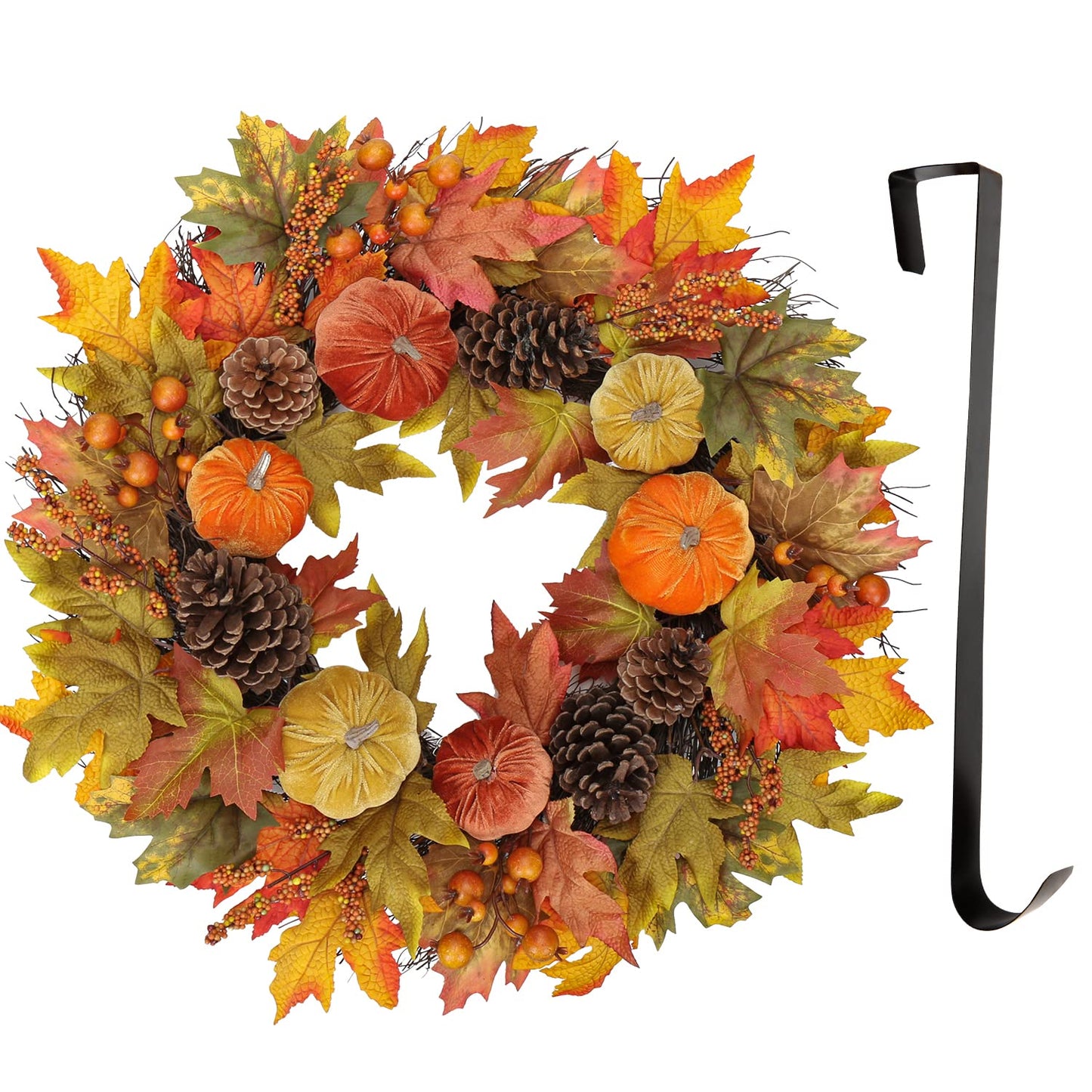 Briful Fall Wreaths for Front Door, 20inch Autumn Magnolia Leaves Wreath with Fruit Harvest Hanging Wreath for Outdoor Porch Home Kitchen Mantel Room Halloween Thanksgiving Decor