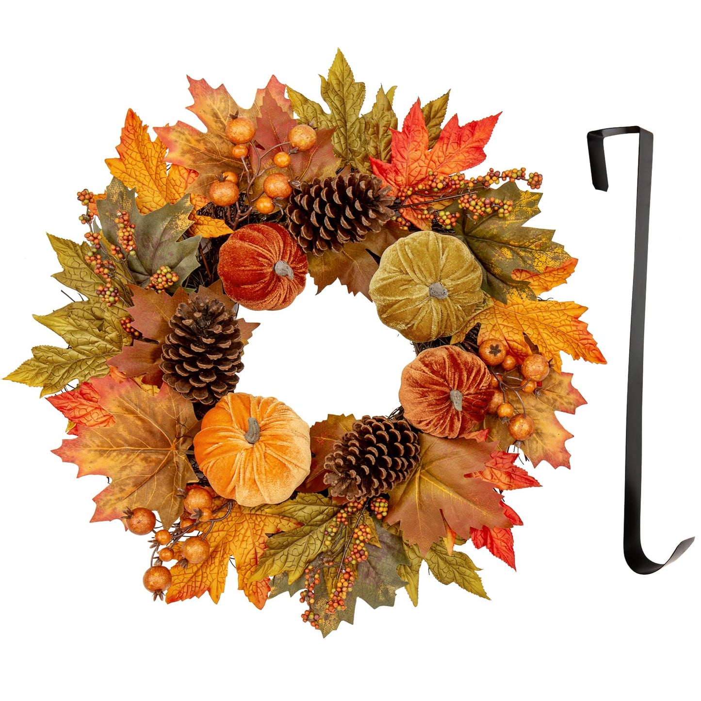 Briful Fall Wreaths for Front Door, 20inch Autumn Magnolia Leaves Wreath with Fruit Harvest Hanging Wreath for Outdoor Porch Home Kitchen Mantel Room Halloween Thanksgiving Decor