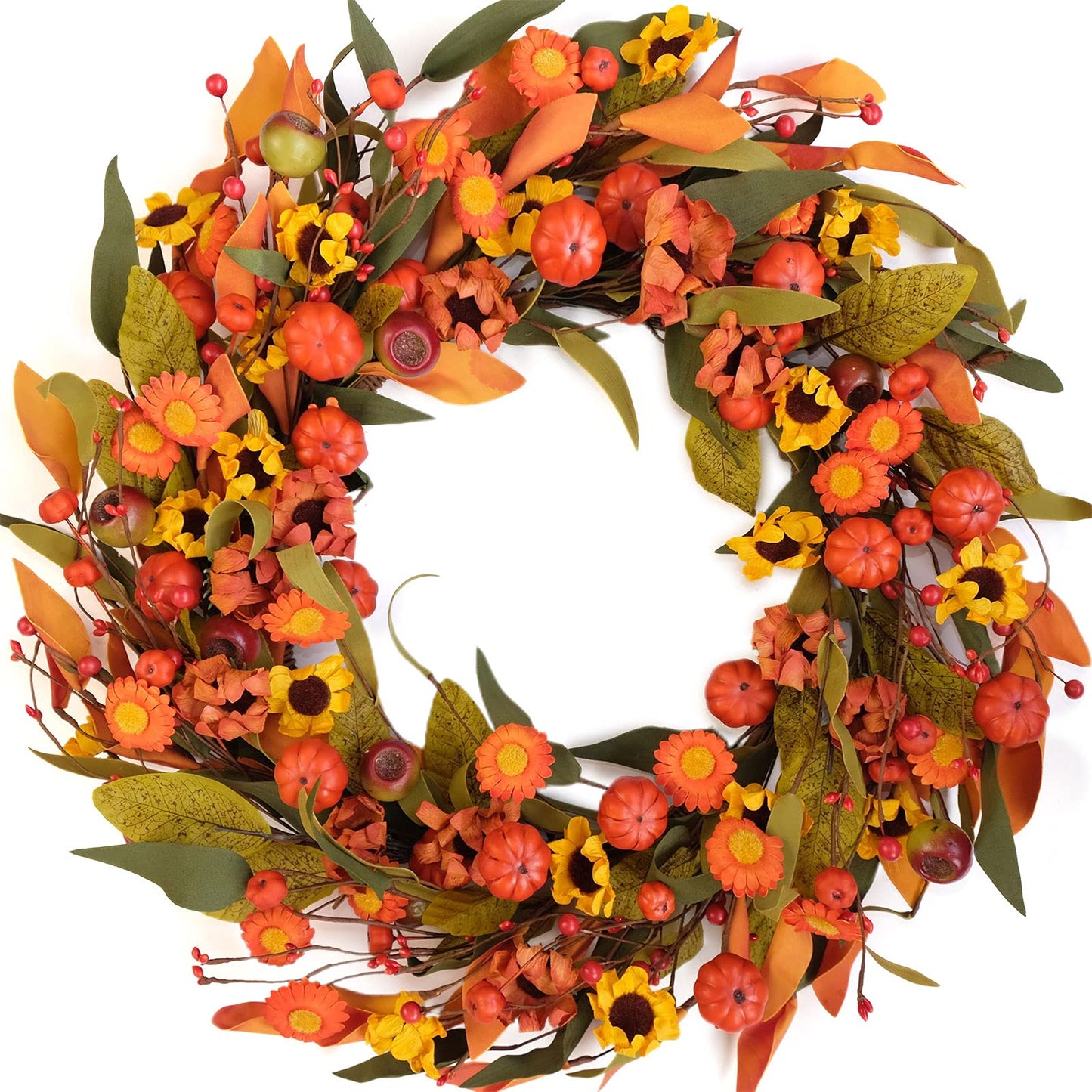 Bibelot Fall Wreath Artificial Berry Wreath Green Leaves for Front Door Autumn Wreaths Farmhouse Home Office Wedding Party Wall Decor … (Berry Wreath)