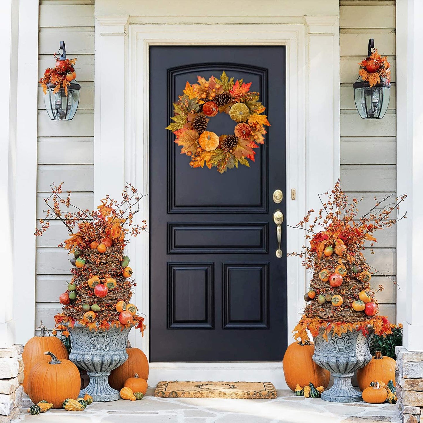 Briful Fall Wreaths for Front Door, 20inch Autumn Magnolia Leaves Wreath with Fruit Harvest Hanging Wreath for Outdoor Porch Home Kitchen Mantel Room Halloween Thanksgiving Decor