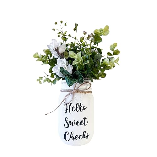 Hello Sweet Cheeks Bathroom Decor, Rustic Farmhouse Bathroom Decor Rustic, Funny Bathroom Decor, Bathroom Shelf Decorations Farmhouse Mason Jar Decor, Flower Arrangement for Bathroom Decoration